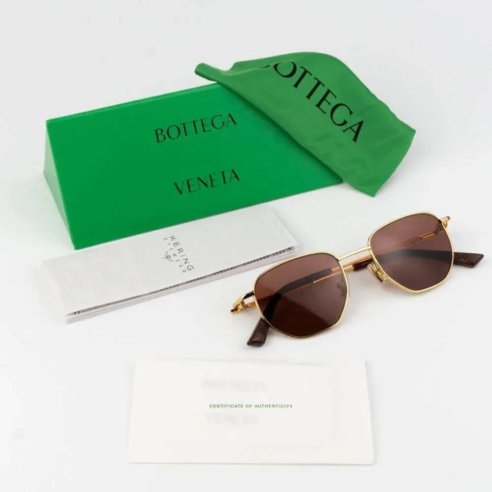 NEW Bottega Veneta BV1301S 003 Gold Brown Split Panthos Unisex Sunglasses